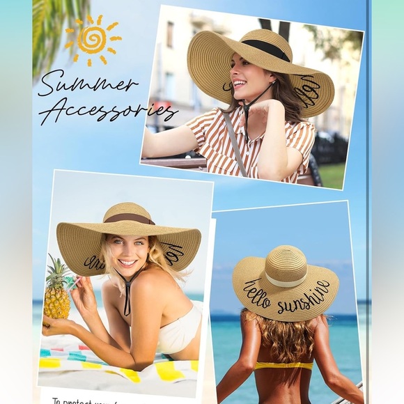Hello Sunshine wide brim straw sun hat - Picture 5 of 6